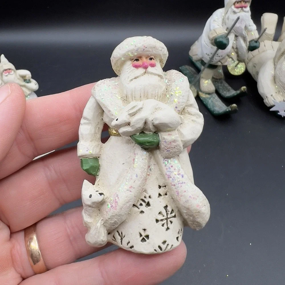 4 Pam Schifferl Winter White Woodland Santa Figurines Ornaments Midwest